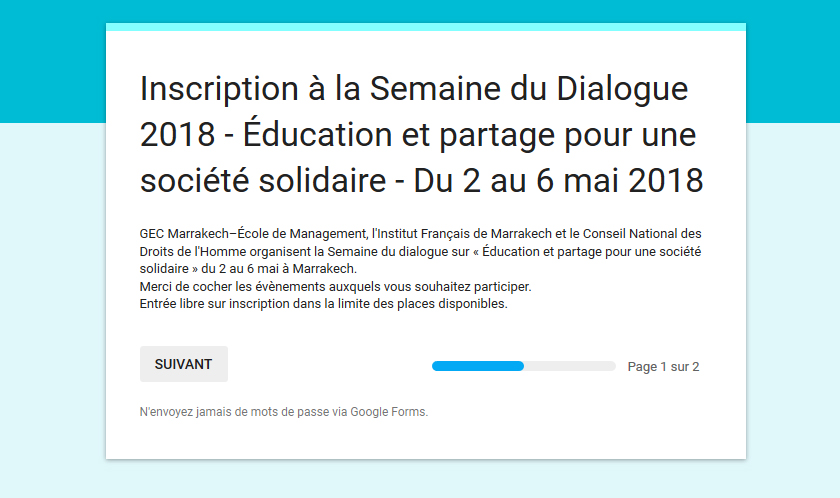 « Semaine du Dialogue » : Éducation et Partage pour une société solidaire (02 au 06 Mai 2018 à Marrakech)